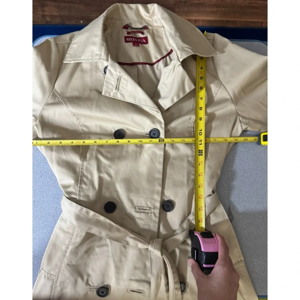 Merona Water Repellent Belted Trench Coat‎ Womens Large Beige Double Breasted